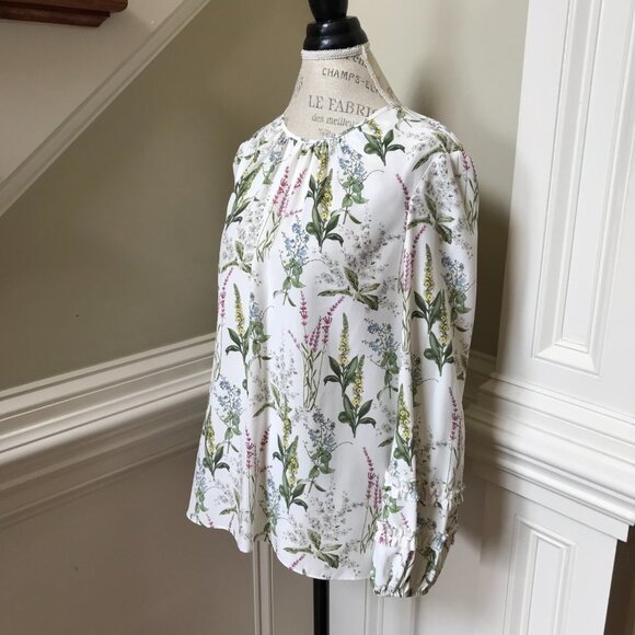 NWT Charlotte Brody Double Ruffle Blouse Top Shirt Womens Large White Floral NEW - Picture 7 of 12